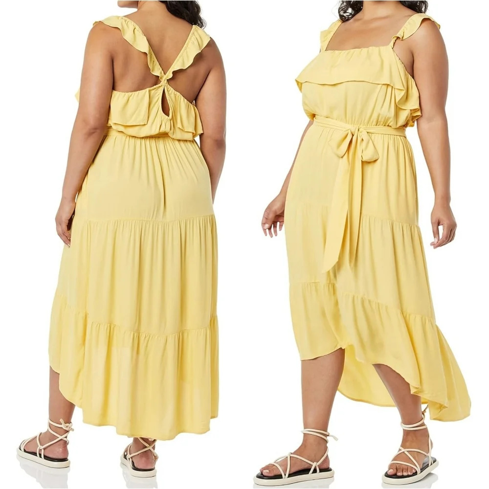 🔥 (5for$35) NWT GOODTHREADS Fluid Twill Vacation Ruffle Midi Dress